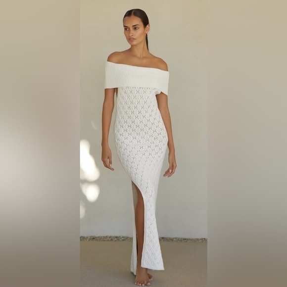 Anthropologie Tropics Off Shoulder Sweater Dress White